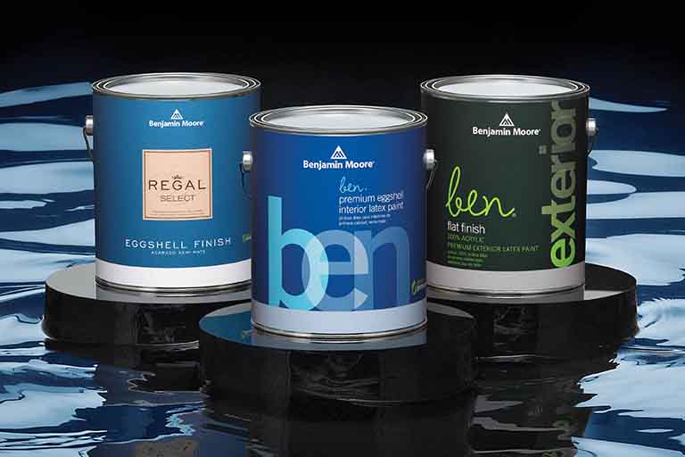 Cans of Benjamin Moore paint